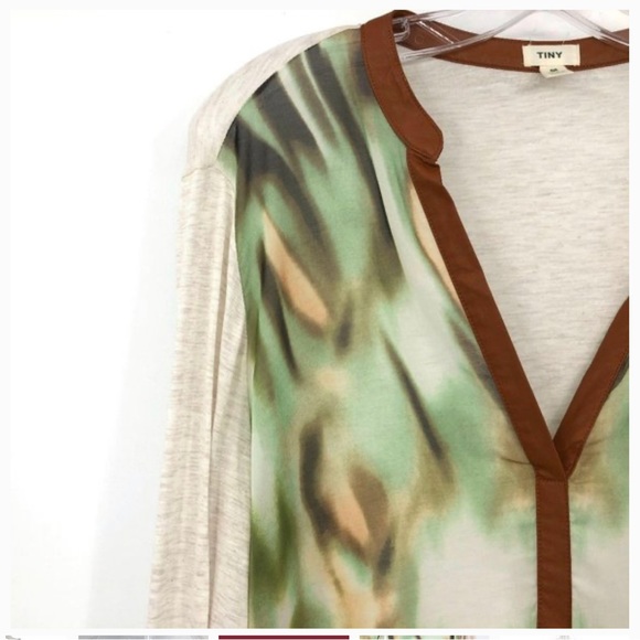 Anthropologie TINY Mulitcolor Faux Leather Trim Shibori Abstract Top - Picture 3 of 4